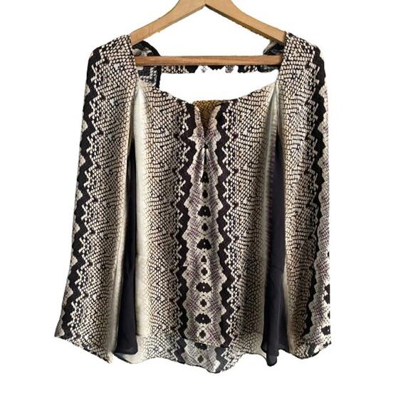Artelier Nicole Miller 100% Silk 'Anaconda' Snakeskin V-Neck Blouse Sz P - Picture 1 of 12